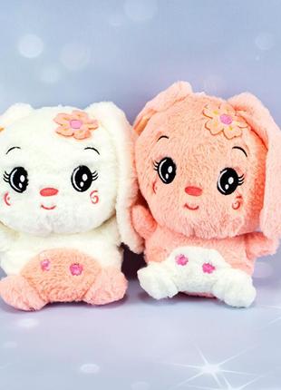 Звукова м'яка іграшка зайчик з ромашкою 19 см. іграшка дитяча зайченя