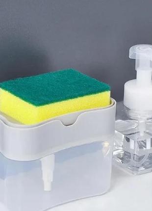 Органайзер для мочалок с мыльницей и дозатором нажимная soap pump sponge caddy2 фото