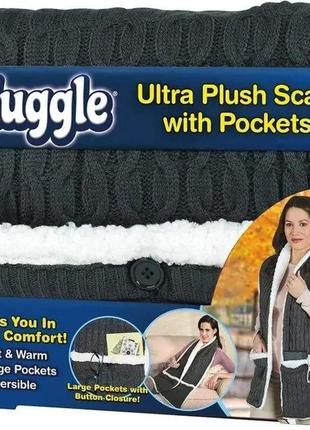 Плюшевый шарф. зимняя мягкий домашний шарф с карманами на пуговицах huggle pocket3 фото