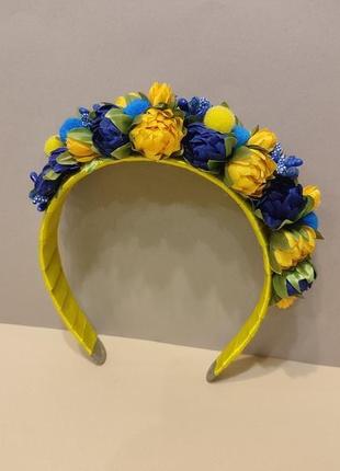 Ободок український з квітами,ободок жовто-синій