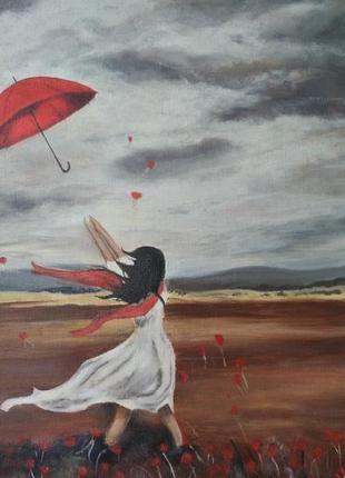 Картина маслом "девушка с зонтом"