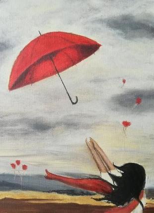 Картина маслом "девушка с зонтом"2 фото