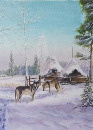 Картина маслом на холсте "зимний лес" 40*60 см.