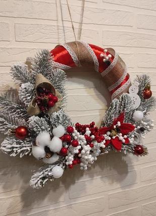 Різдвяний вінок ручної роботи, новорічна композиція, різдвяний декор4 фото