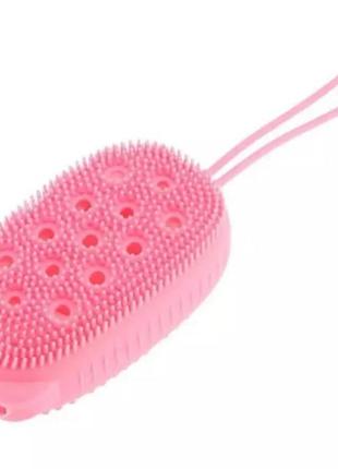 Двухсторонняя силиконовая мочалка для тела с губкой bubble bath brush. массаж мочалкой. силиконовая мочалка9 фото