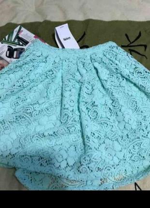 Красивая кружевная пышная юбка бирюзовая xs/s1 фото