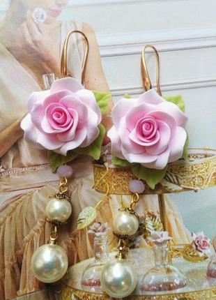 Сережки з трояндами сережки квіти1 фото