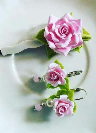 Заколка и серьги комплект серьги с розами заколка с цветами1 фото