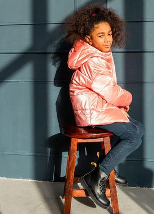 Демісезонна дитяча підліткова куртка у рожевому кольорі для дівчинки 104 см5 фото