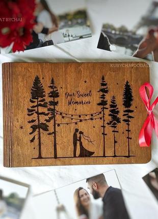 Фотоальбом из дерева - подарок на годовщину свадьбы жене, мужу | деревянный альбом для фото1 фото