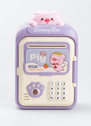 Сейф-копилка детская с купюроприемником и кодовым замком "pig" фиолетовый