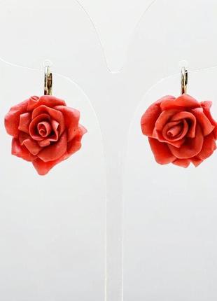 Серьги красные розы1 фото