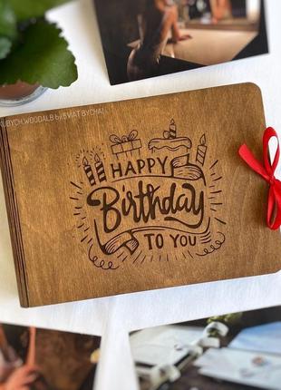 Деревянный альбом для фотографий 10*15 подарок на день рождение "happy birthday to you" | фотоальбом1 фото