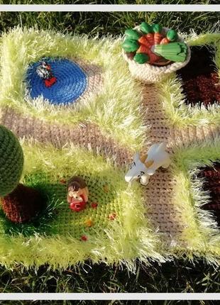Вязаный коврик ферма, развивающий тактильный коврик.6 фото