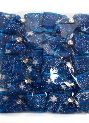 Бант різдвяний зі сніжинками синій (уп 10шт) 119752 фото