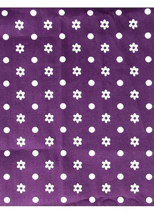 Ткань 98х50 см фиолетовая с белыми цветочками и горошками