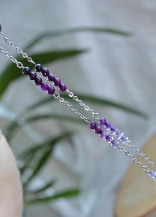 Сережки - ланцюжка фіолетові з аметистом і агатом 'градієнт'