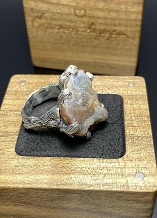 Серебряное кольцо с наплывным халцедоном,ручной работы2 фото