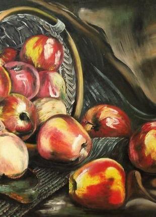 Натюрморт маслом -  "яблочный спас"/яблоки/-45*65. картина маслом. современная живопись.