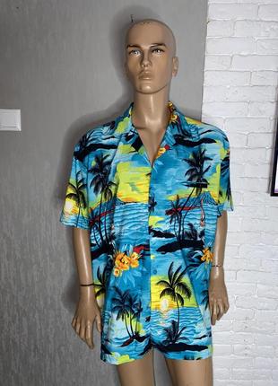 Гавайська сорочка у яскравий тропічний принт дуже великого розміру батал  v.h.o , xxl