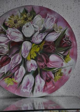 Картина маслом - "тюльпани". діаметр - 60см.сучасний живопис.5 фото