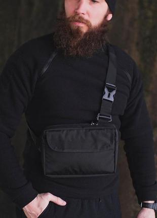 Черная мужская сумка нагрудная fog месенджер поясная а7 фото