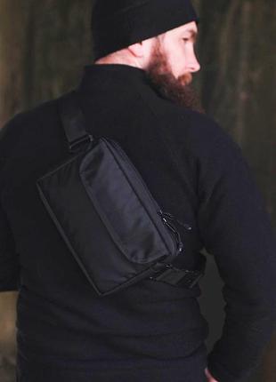 Черная мужская сумка нагрудная fog месенджер поясная а3 фото