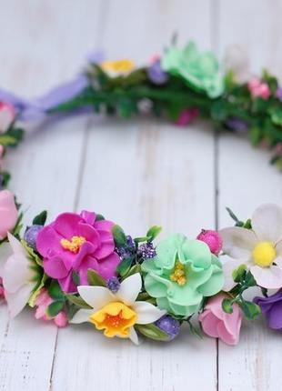 Вінок віночок з весняними квітами для фотосесії чи ролі весна3 фото