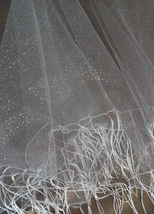 Свадебный платок невесты для обряда "снятия фаты" блестящий, белый3 фото