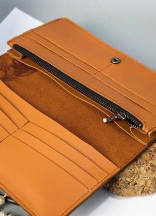 Зручний довгий шкіряний гаманець жіночий з орнаментом тиснення рижий3 фото