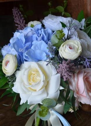 Весільний букет з блакитний гортензією , штучні квіти3 фото