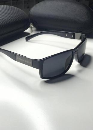 Чоловічі сонцезахисні окуляри porsche чорні глянсові polarized прямокутні полароїд антивідблиску