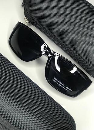 Мужские солнцезащитные очки porsche черные глянцевые polarized прямоугольные полароид антибликовые9 фото