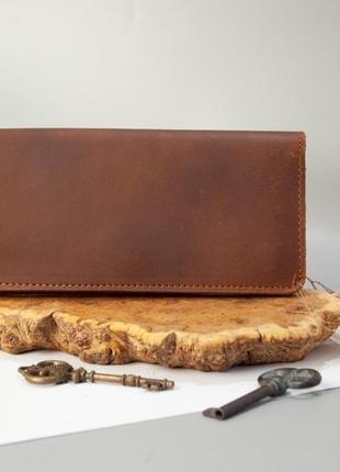 Зручний довгий шкіряний гаманець жіночий з орнаментом тиснення світло-коричневий2 фото