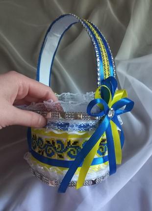 Свадебная корзинка для лепестков роз, желто-синяя4 фото