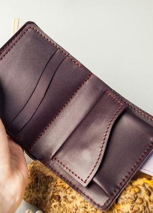 Кожаный кошелек с совой 10 отделов (имеет монетницу и прозрачный) с тиснением лиловый7 фото