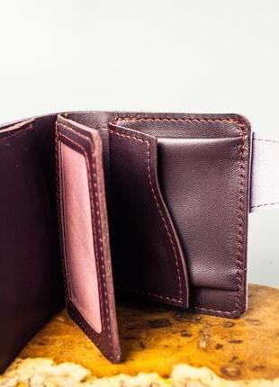 Кожаный кошелек с совой 10 отделов (имеет монетницу и прозрачный) с тиснением лиловый6 фото