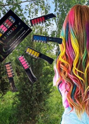 Набор расчесок 6 шт с цветными мелками для волос hair chalk