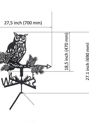 Флюгер на дах будинку "сова, пугач, філін" з металу 2 мм3 фото