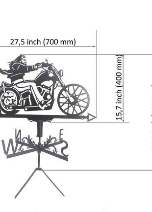 Флюгер на крышу дома "байкер, мотоциклист"" с металла 2 мм3 фото