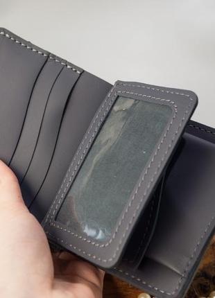 Кожаный кошелек с совой 10 отделов (имеет монетницу и прозрачный) с тиснением серый7 фото
