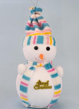 Декор новорічний сніговик 20см у шапочці блакитний