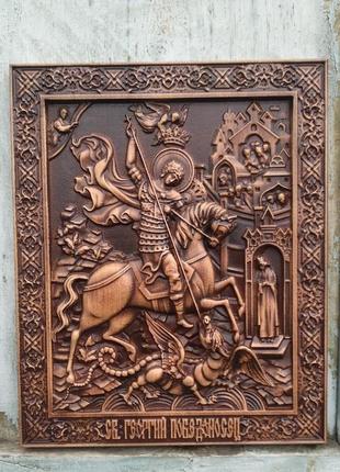 Деревянное пано"святой георгий победоносец"