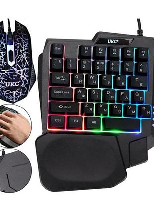 Комплект игровой 2в1 одноручная клавиатура + мышь с подсветкой ukc 7768
