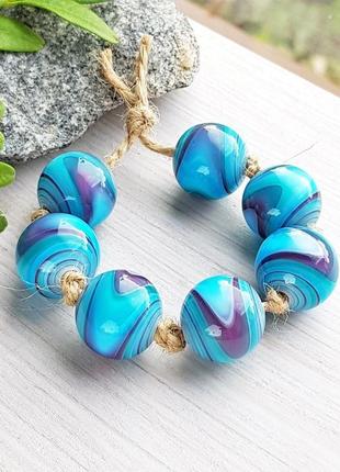 Намистини лемпворк смугасті бузково-блакитні