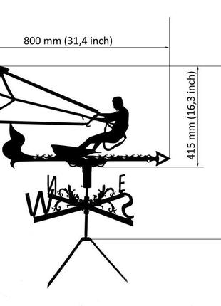 Флюгер на дах будинку "кайтсерфінгіст, кайтсерфінг" з металу 2 мм3 фото