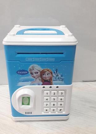 Копилка сейф холодное сердце , фроузен  электронная с кодовым замком и отпечатком  пальца