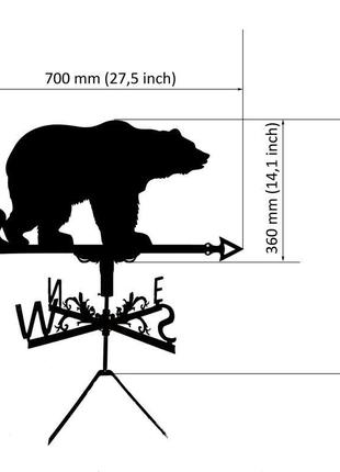 Флюгер на дах будинку "ведмідь №2, грізлі, медвідь" з металу 2 мм3 фото