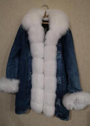Парку джинсова зі стразами і натуральне хутро