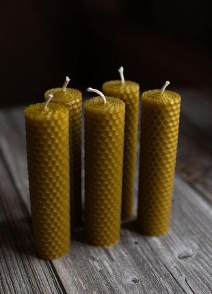 Набор свечей из вощины натурального медового цвета 13×3 см (5 шт.)2 фото